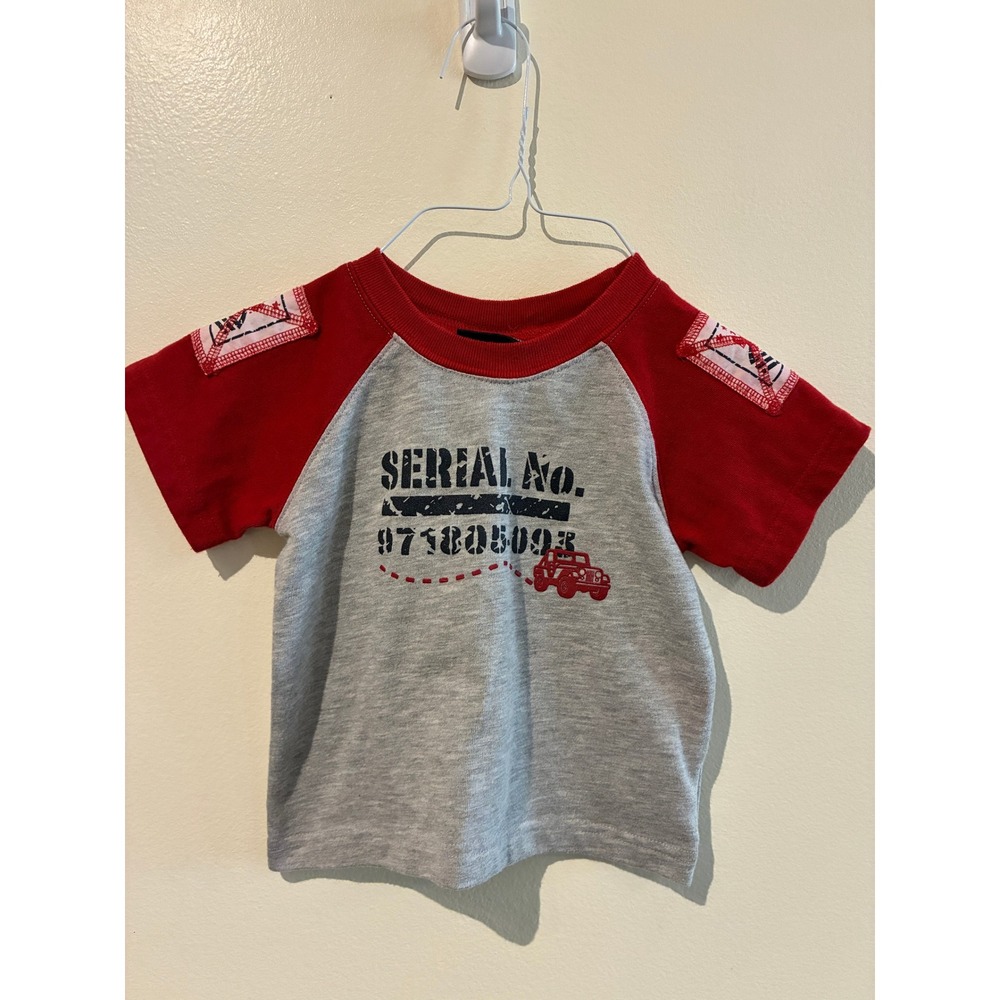 Faded Glory Infants 12MO Raglan Graphic Tee Gray Red Jeep Serial No. T-Shirt